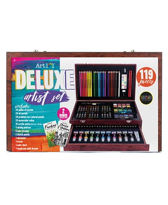 Art 101 Deluxe Art Set in a Wood Organizer Case, 119 Pieces