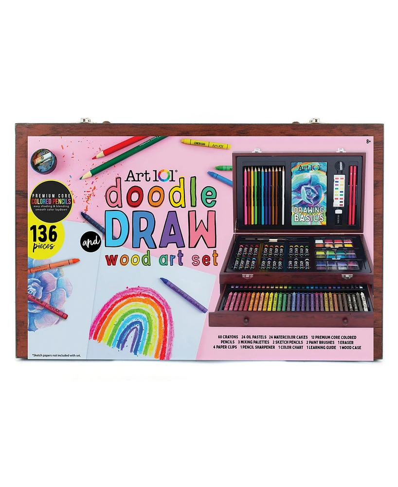 Art 101 Doodle Draw Multimedia Wood Art Set, 136 Pieces