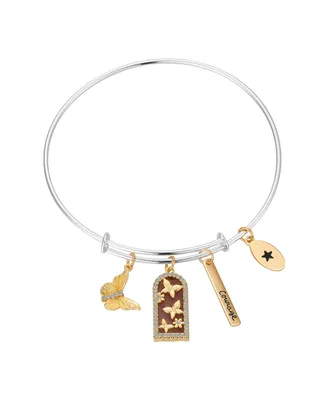 Unwritten Cubic Zirconia and Strawberry Quartz Butterfly and 14K Gold Plated Courage Bangle Bracelet