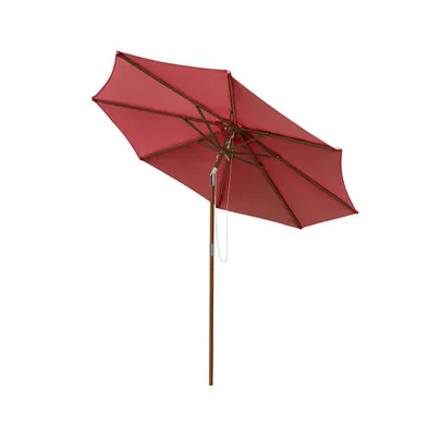 9ft Wooden Patio Umbrella 8 Ribs Outdoor Garden Parasol Beach Sunshade Easy Tilt