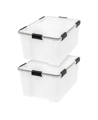 Iris Usa 62.8 Quart Weatherpro Plastic Storage Box with Durable Lid and Seal and Secure Latching Buckles, Weathertight, Clear with Black Buckles, 2 Pa