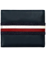 Men's Denim Stripe Overlay Leather Rfid Passcase Wallet