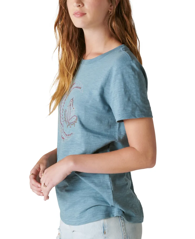 Lucky Brand Women's Studded Moon Graphic-Print T-Shirt