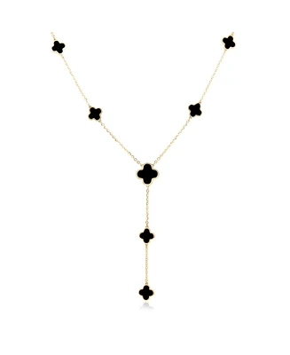 The Lovery Onyx Clover Station Lariat Necklace