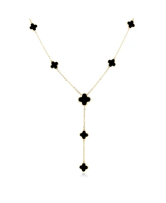 The Lovery Onyx Clover Station Lariat Necklace 14K Gold