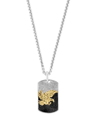 Effy Men's Black Spinel Eagle Dog Tag 22" Pendant Necklace (1-5/8 ct. t.w.) in Sterling Silver & Gold-Plate
