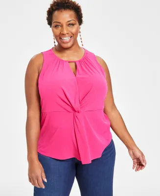 I.n.c. International Concepts Plus Size Twist-Front Keyhole Sleeveless Top, Created for Macy's
