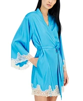 I.n.c. International Concepts Women's Lace-Trim Stretch Satin Robe, Created for Macy's