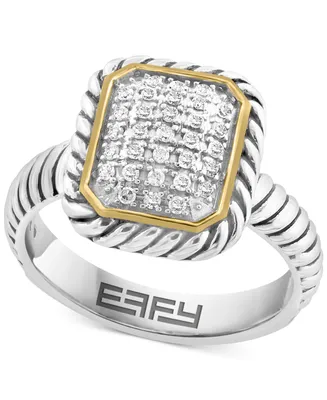 Effy Diamond Rectangular Cluster Ring (1/8 ct. t.w.) in Sterling Silver & 18k Gold-Plate