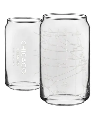 Narbo The Can Chicago Map 16 oz Everyday Glassware, Set of 2