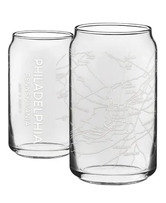 Narbo The Can Philadelphia Map 16 oz Everyday Glassware, Set of 2