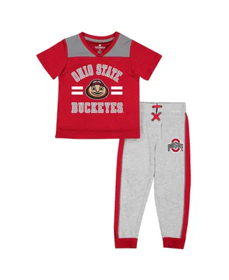 Toddler Boys and Girls Colosseum Scarlet, Heather Gray Ohio State Buckeyes Ka-Boot-It Jersey Pants Set