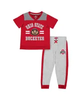 Toddler Boys and Girls Colosseum Scarlet, Heather Gray Ohio State Buckeyes Ka-Boot-It Jersey Pants Set