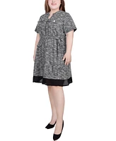 Ny Collection Plus Size Short Sleeve Zip Front Dress