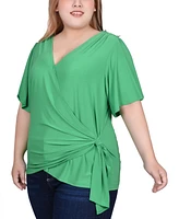Ny Collection Plus Short Sleeve Wrap Top