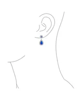 Bling Jewelry Fashion Blue Cz Halo Teardrop Drop Earrings For Women For Prom Royal Blue Cubic Zirconia Rhodium Plated Brass