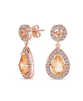 Bling Jewelry Fashion Pink Cz Cubic Zirconia Halo Pear Shaped Teardrop Dangle Earrings For Women Prom Rose Gold Plated Brass