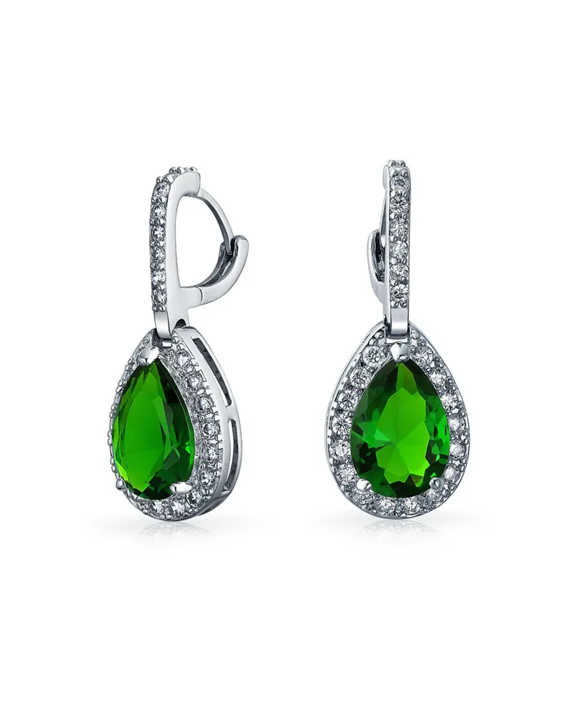 Bling Jewelry 7CT Style Halo Green Cubic Zirconia Cz Fashion Dangling Drop Teardrop Earrings For Women smaid Rhodium Plated