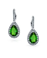 Bling Jewelry 7CT Style Halo Green Cubic Zirconia Cz Fashion Dangling Drop Teardrop Earrings For Women smaid Rhodium Plated