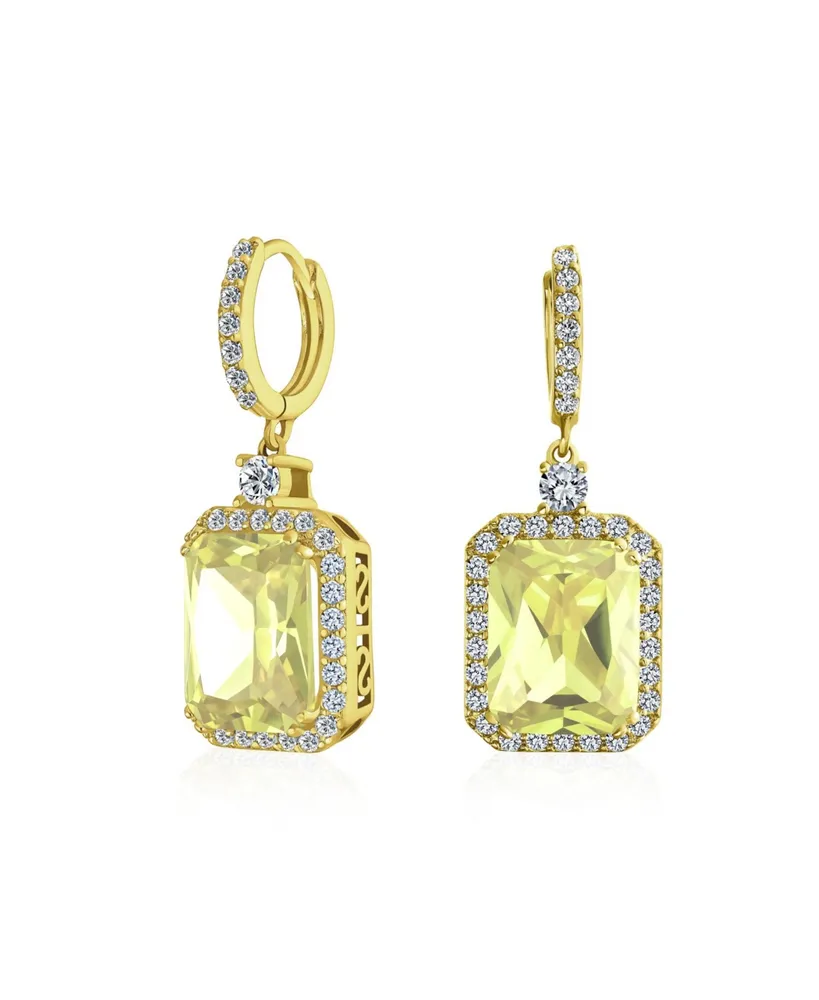 Statement Fashion 10CT Emerald Cut Cz Halo Dangle Huggie Dangle Earrings Prom Cubic Zirconia - Gold