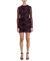 BCBGeneration Women's Printed Mesh Ruched Mini Dress