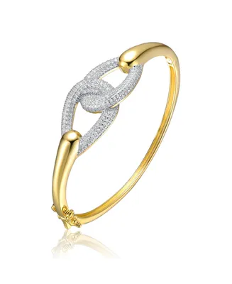 Genevive Sterling Silver 14k Yellow Gold Plated with Cubic Zirconia Entwined Double Raindrop Bangle Bracelet