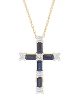 Emerald (7/8 ct. t.w.) & Diamond (1/5 ct. t.w.) Baguette Cross 18" Pendant 18" in 14k Gold (Also in Ruby & Sapphire)