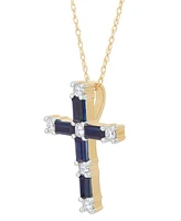 Emerald (7/8 ct. t.w.) & Diamond (1/5 ct. t.w.) Baguette Cross 18" Pendant 18" in 14k Gold (Also in Ruby & Sapphire)