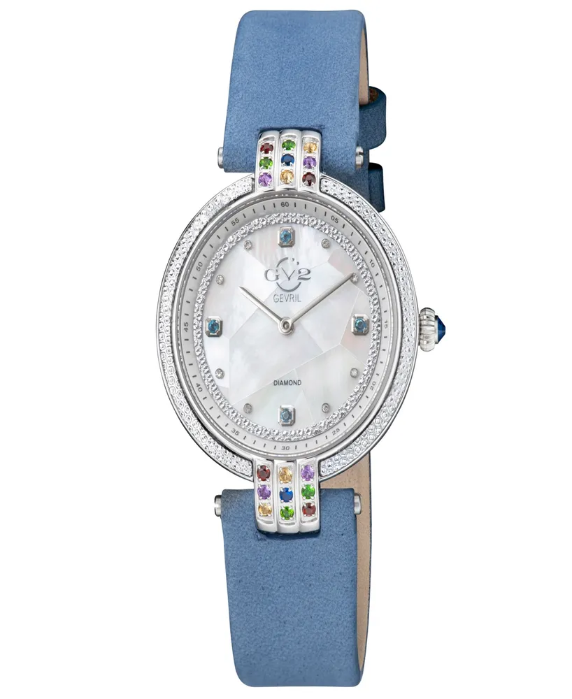 GV2 by Gevril Women's Matera Light Blue Leather Watch 35mm