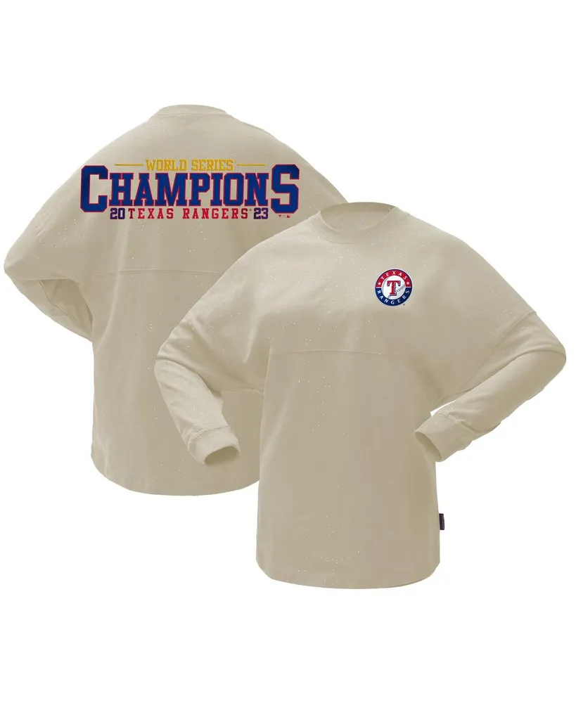 Women's Spirit Jersey Cream Texas Rangers 2023 World Series Champions Sparkle Long Sleeve T-shirt