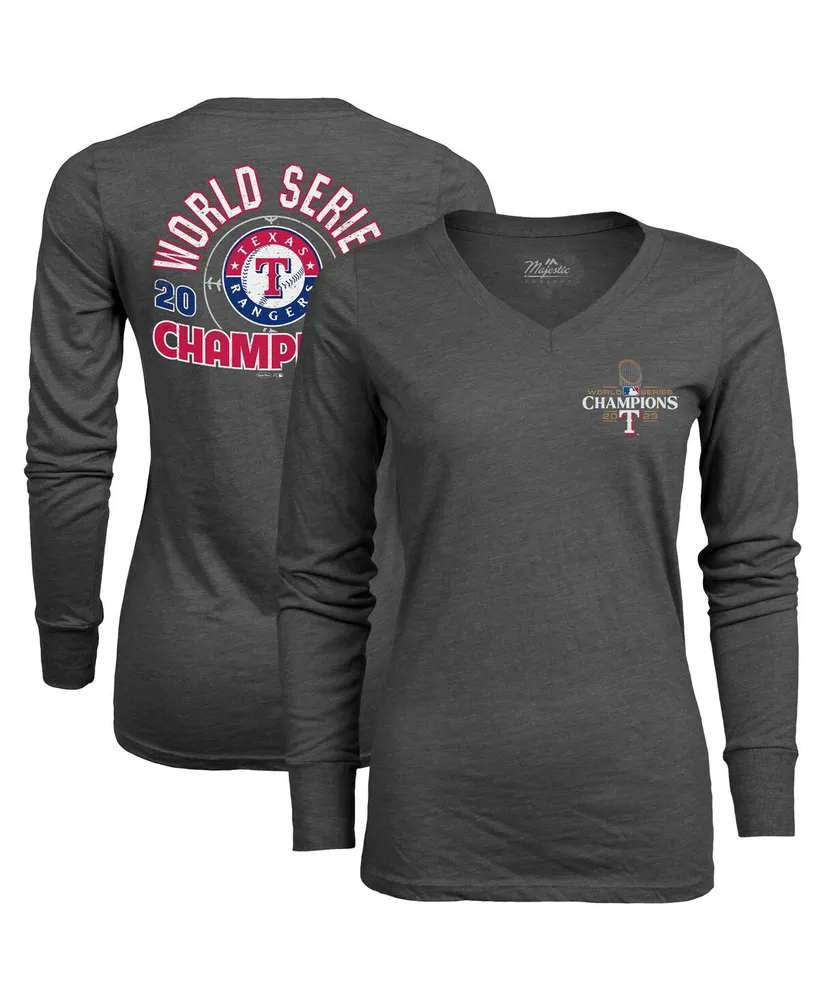 Women's Majestic Threads Charcoal Texas Rangers 2023 World Series Champions Power Play Tri-Blend V-Neck T-shirt