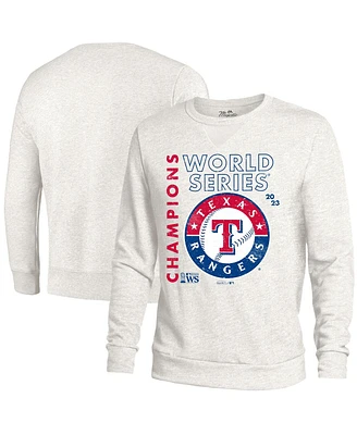 Men's Majestic Threads White Texas Rangers 2023 World Series Champions Tri-Blend Pullover Sweatshirt