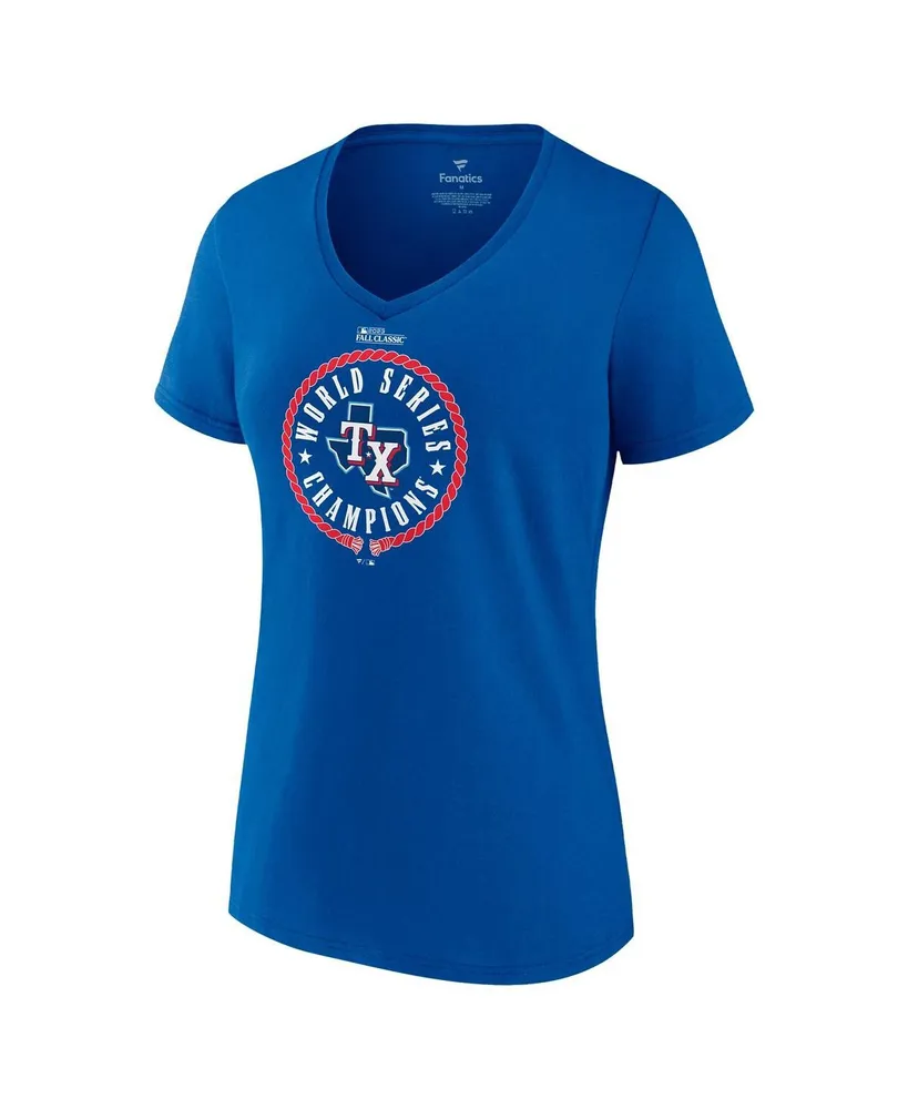 Women's Fanatics Royal Texas Rangers 2023 World Series Champions Stealing Home V-Neck T-shirt