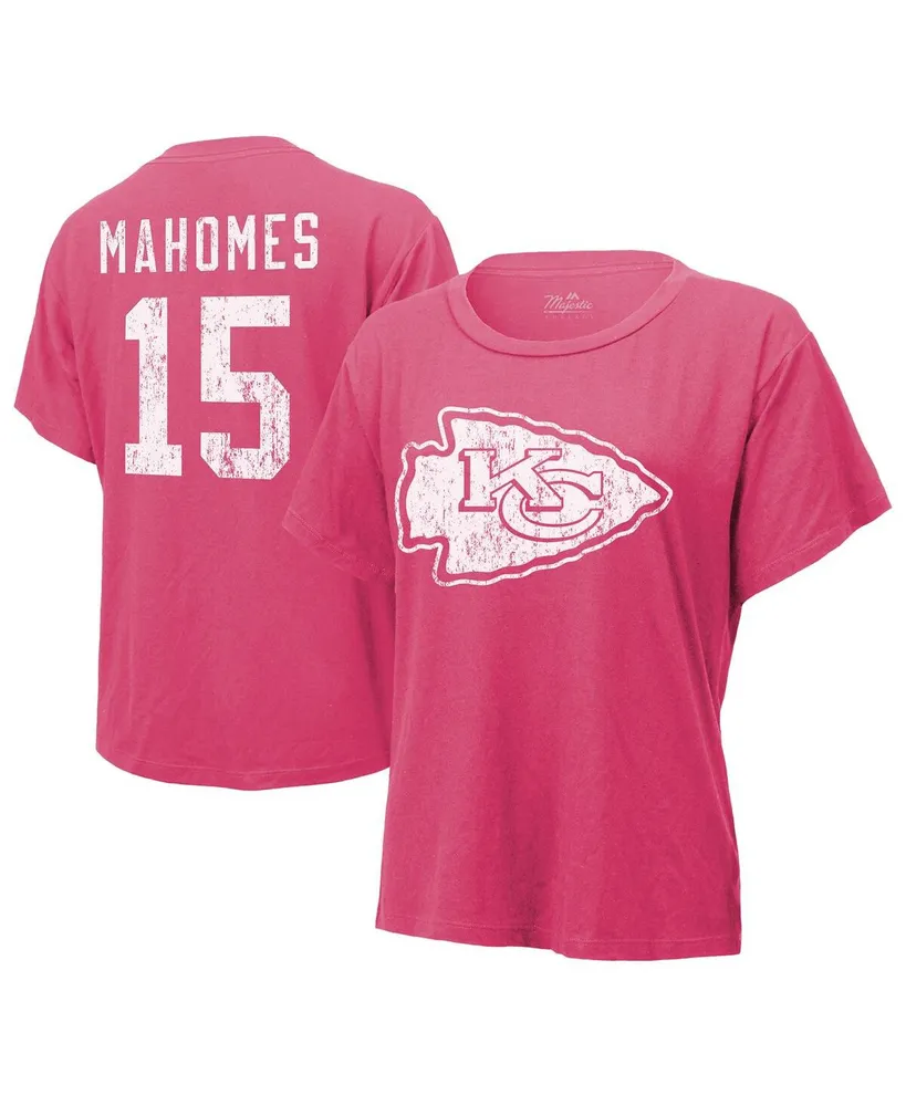 Women's Majestic Threads Patrick Mahomes Pink Distressed Kansas City Chiefs Name and Number T-shirt