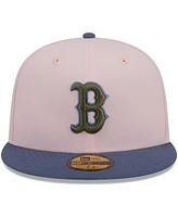 Men's New Era Pink, Blue Boston Red Sox Olive Undervisor 59FIFTY Fitted Hat