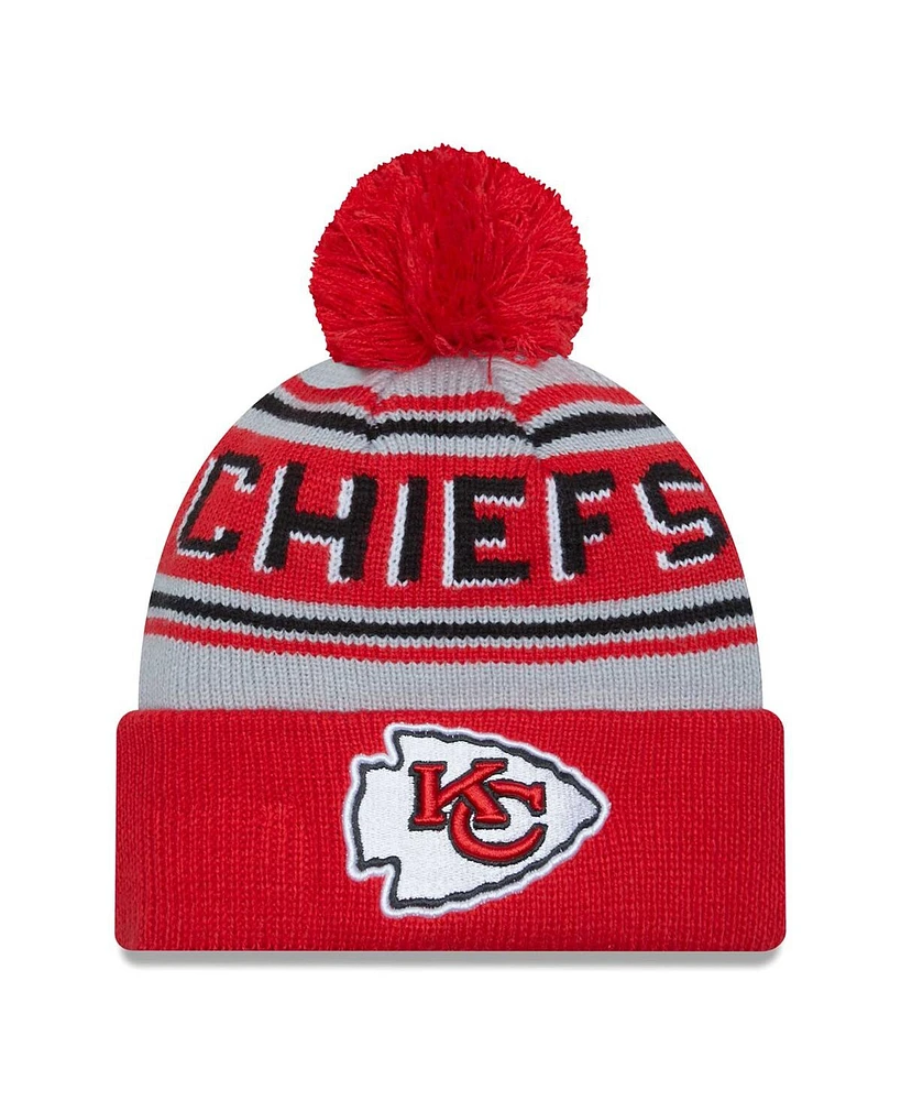 Men's New Era Red Kansas City Chiefs Main Cuffed Knit Hat with Pom