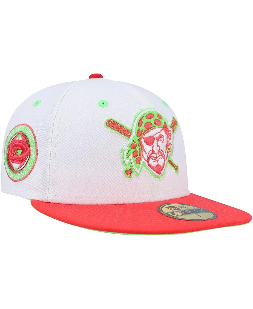 Men's New Era White, Coral Pittsburgh Pirates Three Rivers Stadium 30th Anniversary Strawberry Lolli 59FIFTY Fitted Hat