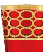 Lorren Home Trends Deep Red Colored Double Old Fashion with Gold-Tone Rings, Set of 4