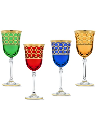 Lorren Home Trends Multicolor White Wine Goblet with Gold-Tone Rings, Set of 4
