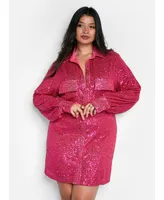 Rebdolls Plus Sapphire Sequin Oversized Shirt Dress