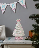 12" Nostalgic Ceramic Lit Candy Cane Tree, Pink