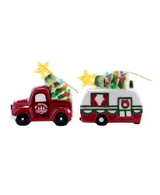 4.5" Ceramic Retro Vehicle Ornaments, Set of 2