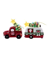 4.5" Ceramic Retro Vehicle Ornaments, Set of 2