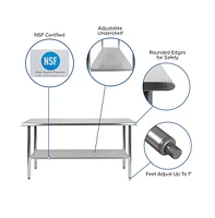 Stainless Steel 18 Gauge Prep And Work Table With Undershelf