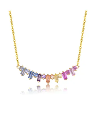 GiGiGirl Teens/Young Adults 14k Gold Plated with Rainbow Gemstone Cubic Zirconia Linear Cluster Fringe Pendant Necklace
