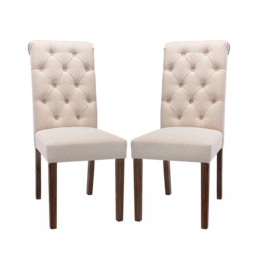 Tufted Fabric Dining Chair with Rolled Back, Set of 2