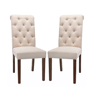 Tufted Fabric Dining Chair with Rolled Back, Set of 2