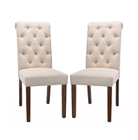 Tufted Fabric Dining Chair with Rolled Back, Set of 2