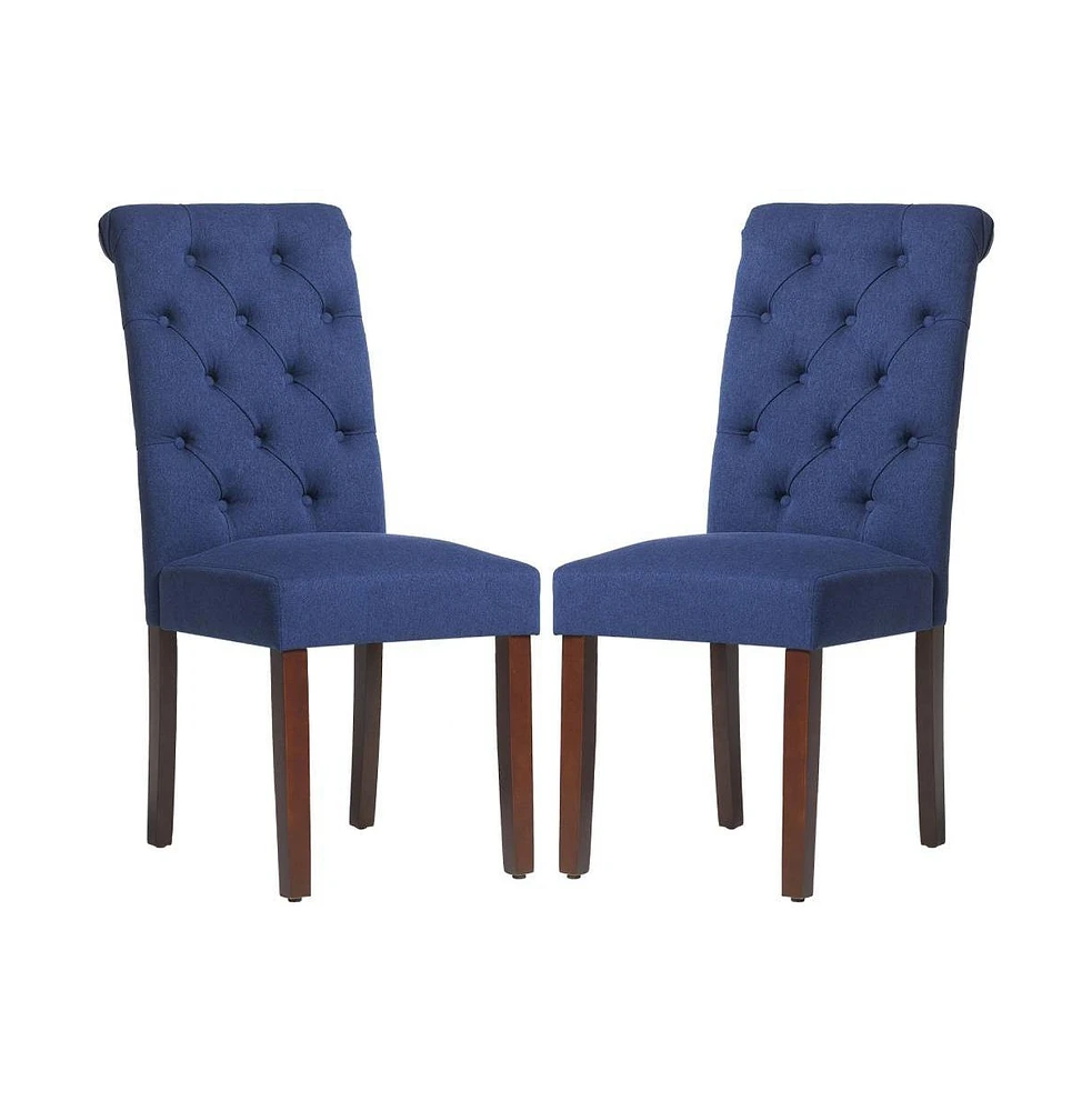 Tufted Fabric Dining Chair with Rolled Back