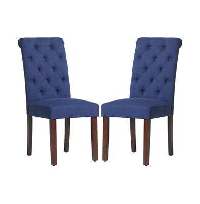 Tufted Fabric Dining Chair with Rolled Back